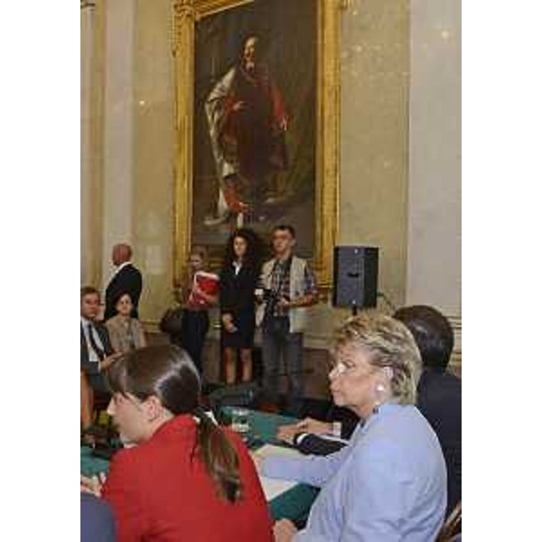Debora Serracchiani (Presidente Friuli Venezia Giulia) e Viviane Reding (Vicepresidente Commissione europea) alla presentazione del portale "ANSA Nuova Europa". (Trieste 16/09/13)
