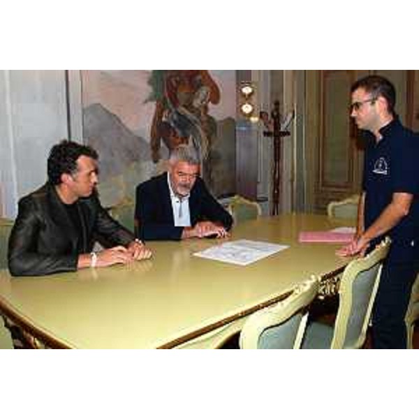 Stefano Balloch (Sindaco Cividale) e Paolo Panontin (Assessore regionale Protezione civile) in Municipio. (Cividale del Friuli 16/09/13)
