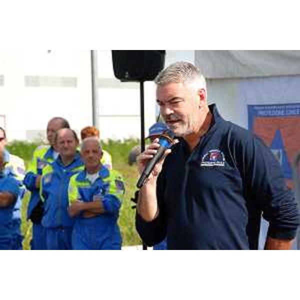 Paolo Panontin (Assessore regionale Protezione civile) ringrazia gli operatori italiani e carinziani per il lavoro di spegnimento degli incendi che hanno interessato il FVG quest'estate. (Palmanova 21/09/13)