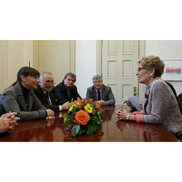 Debora Serracchiani (Presidente Friuli Venezia Giulia), Primo Di Luca (Console onorario Canada a Udine), Giovanni Da Pozzo (Presidente Unioncamere FVG) e Alberto Felice De Toni (Rettore Università Udine) incontrano Kathleen Wynne (Premier Ontario). (Toronto 05/11/13)