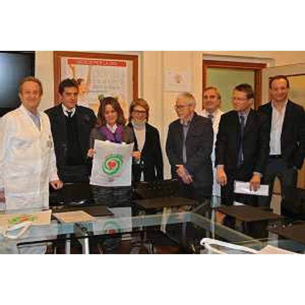 Beatrice Lorenzin (Ministro Salute) e Maria Sandra Telesca (Assessore regionale Salute) con Alessandro Ventura (Direttore Pediatria), Mauro Melato (Direttore generale), Giorgio Zauli (Direttore scientifico) e Paolo Gasparini (Direttore Diagnostica avanzata e Sperimentazioni cliniche) all'IRCCS Burlo Garofolo - Trieste 25/11/2013