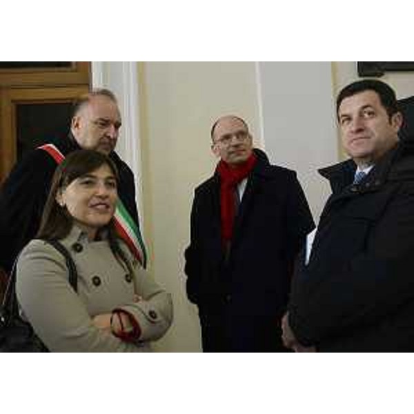 Debora Serracchiani (Presidente Friuli Venezia Giulia), Roberto Cosolini (Sindaco Trieste), Enrico Letta (Presidente Consiglio italiano) e Franco Iacop (Presidente Consiglio regionale FVG) nella sede della Regione FVG in occasione del Vertice bilaterale Italia-Russia - Trieste 26/11/2013