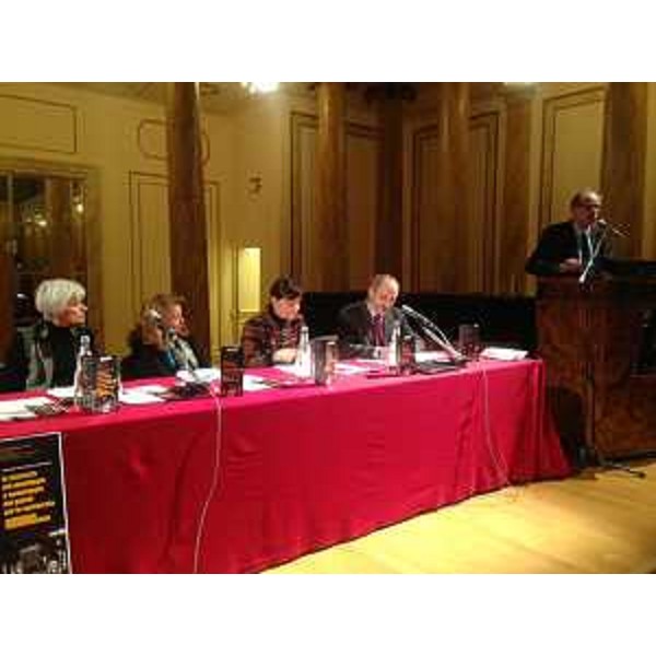 Debora Serracchiani (Presidente Friuli Venezia Giulia), e Gianni Torrenti (Assessore regionale Cultura) che interviene, al secondo Seminario nazionale "La sicurezza nel montaggio e smontaggio dei palchi per lo spettacolo. Dalla conoscenza alle azioni di prevenzione.", al Ridotto del Teatro Giuseppe Verdi - Trieste 13/12/2013