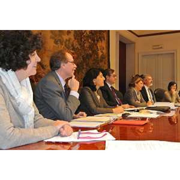 Gli assessori regionali Panariti (Lavoro), Torrenti (Cultura), Santoro (Infrastrutture), Peroni (Finanze), Telesca (Salute), Panontin (Funzione pubblica) e Vito (Ambiente) durante la riunione della Giunta regionale - Trieste 27/12/2013