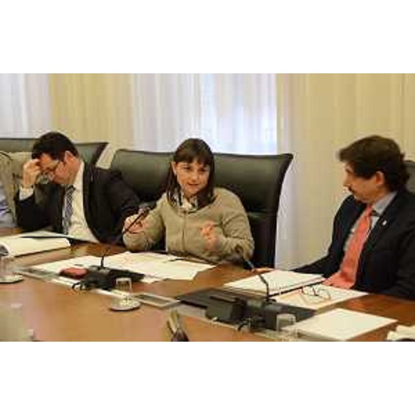 Franco Iacop (Presidente Consiglio regionale) e Vincenzo Martines (Presidente V Commissione) mentre Debora Serracchiani (Presidente Friuli Venezia Giulia) illustra le strategie di politica internazionale della nuova Amministrazione del FVG alla V Commissione del Consiglio regionale - Trieste 07/01/2014