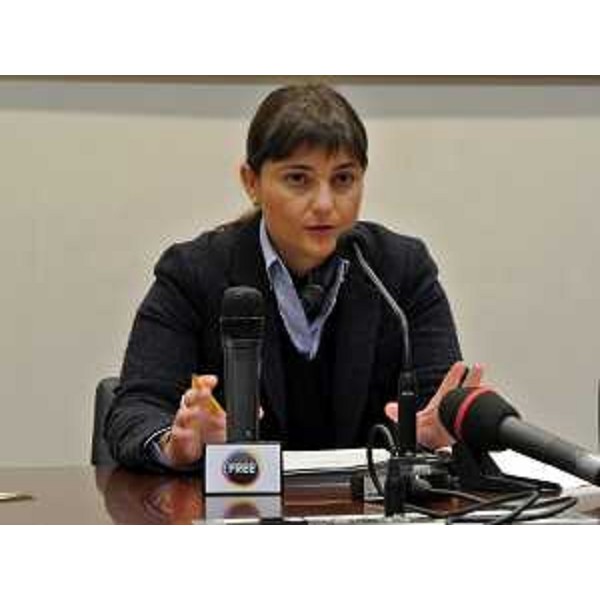 Debora Serracchiani (Presidente Friuli Venezia Giulia) durante la conferenza stampa "FVG Rilancimpresa" - Piano di sviluppo del settore industriale regionale – Trieste 24/01/2014