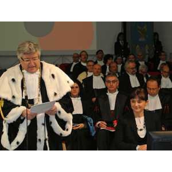 Debora Serracchiani (Presidente Friuli Venezia Giulia) e Alberto Felice De Toni (Magnifico rettore dell’Jniversità di Udine) all’inaugurazione del 36° anno accademico dell’Università di Udine – Udine 03/02/2014