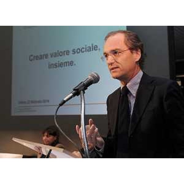 Giuseppe Morandini (Presidente Cassa di Risparmio FVG) interviene alla presentazione dell'Accordo di collaborazione tra Nomisma e Banca Prossima, Banca del Gruppo Intesa Sanpaolo dedicata al no profit - Udine 22/02/2014