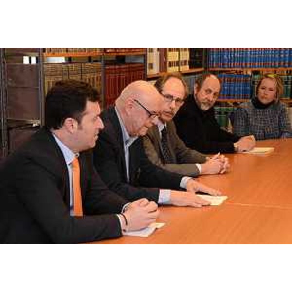 Franco Iacop (Presidente Consiglio regionale), Flavio Pressacco (Presidente Associazione culturale don Gilberto Pressacco) e Gianni Torrenti (Assessore regionale Cultura) alla cerimonia di donazione dell'opera omnia di Gilberto Pressacco "L'Arc di San Marc" alla Biblioteca del Consiglio regionale - Trieste 26/02/2014