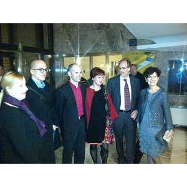 Uroš Grilc (Ministro Cultura Repubblica Slovenia) e Gianni Torrenti (Assessore Cultura Regione Friuli Venezia Giulia) all'anteprima de "Lo zio Vanja" di Nejc Gazvoda su motivi di Anton Pavlovic Cechov per la regia di Ivica Buljan, al Teatro Stabile Sloveno - Trieste 13/03/2014
