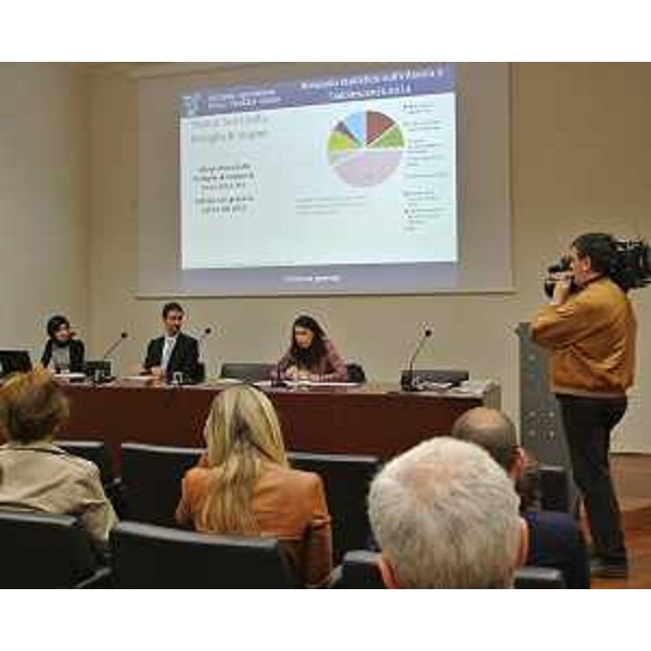 I direttori Gianluca Dominutti (Servizio Programmazione, Pianificazione strategica, Controllo Gestione e Statistica-direzione generale) e Roberta Sartor (Servizio Volontariato, Solidarietà e Immigrazione-direzione centrale Cultura, Sport e Solidarietà) alla presentazione dell'Annuario statistico sull'infanzia e sull'adolescenza 2014 - Trieste 31/03/2014