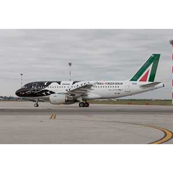 L'aereo Alitalia (Airbus A319) con la speciale livrea per la promozione del Friuli Venezia Giulia - Aeroporto di Ronchi dei Legionari 11/04/2014 (Fabrice Gallina per TurismoFVG)