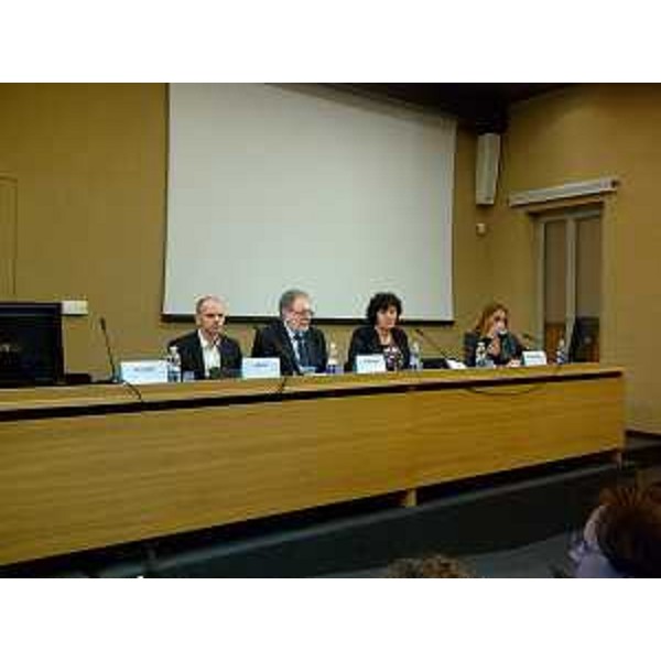 Uroš Grilc (Ministro sloveno Cultura), Piero Colussi (Soprintendente Azienda Speciale Villa Manin), Loredana Panariti (Assessore regionale Istruzione) e Valentina Barani (Interprete) all'inaugurazione della mostra "La magia dell'arte. I protagonisti dell'arte slovena contemporanea, 1968-2013" a Villa Manin di Passariano - Codroipo 12/04/2014