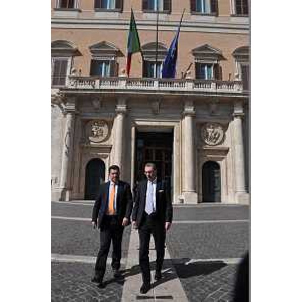 Franco Iacop (Presidente Consiglio regionale) e Sergio Bolzonello (Vicepresidente Regione FVG) all'uscita da Palazzo Montecitorio, sede della Camera dei Deputati, dopo l'Assemblea plenaria dei Consigli regionali - Roma 14/04/2014
