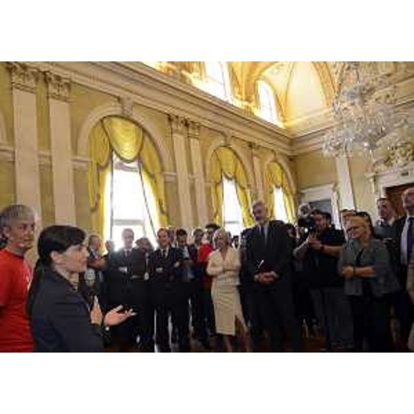 Riccardo Luna (Presidente Wikitalia), Debora Serracchiani (Presidente Friuli Venezia Giulia), Angelo Rughetti (Sottosegretario Semplificazione e Pubblica Amministrazione), Stefania Giannini (Ministro Istruzione, Università e Ricerca) e Paolo Panontin (Assessore regionale Funzione pubblica) nel Digital-Day (D-Day) di Go On FVG - Trieste 05/05/2014