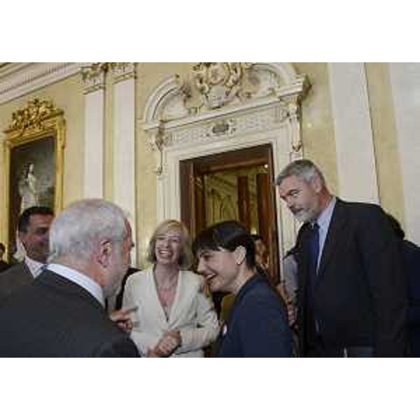 Stefania Giannini (Ministro Istruzione, Università e Ricerca), Debora Serracchiani (Presidente Friuli Venezia Giulia) e Paolo Panontin (Assessore regionale Funzione pubblica) nel Digital-Day (D-Day) di Go On FVG - Trieste 05/05/2014