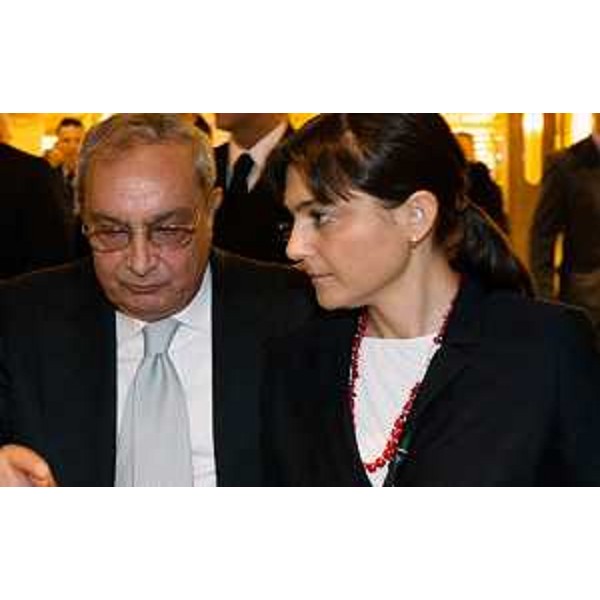 Giuseppe Bono (Amministratore delegato Fincantieri S.p.A.) e Debora Serracchiani (Presidente Regione Friuli Venezia Giulia) alla cerimonia di consegna della nave da crociera Regal Princess, al Cantiere navale - Monfalcone 11/05/2014