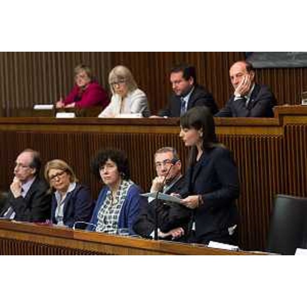 Debora Serracchiani (Presidente Regione Friuli Venezia Giulia) interviene alla cerimonia del cinquantesimo anniversario della prima seduta dell'Assemblea regionale del Friuli Venezia Giulia - Trieste 26/05/2014