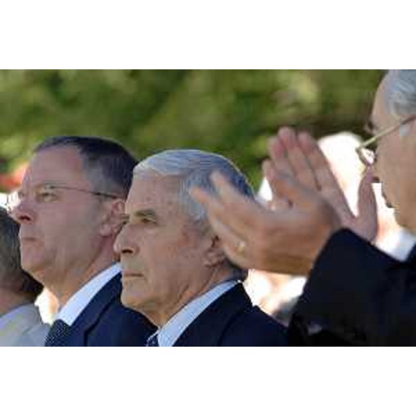 Alessandro Tesini (Presidente Consiglio Regione Friuli Venezia Giulia), Franco Marini (Presidente Senato) e Giuliano Amato (Ministro Interno) alla cerimonia di festeggiamento per i mille anni della Foresta di Tarvisio. (Valbruna 14/07/07)