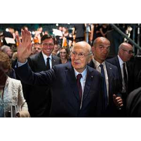 I Capi di Stato Borut Pahor (Slovenia) e Giorgio Napolitano (Italia) arrivano al Concerto in onore dei Caduti di tutte le guerre diretto dal maestro Riccardo Muti - Sacrario Militare di Redipuglia (GO) 06/07/2014