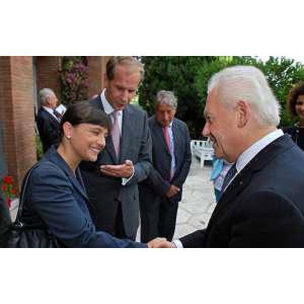 Debora Serracchiani (Presidente Regione Friuli Venezia Giulia), Reinhard Schaefers (Ambasciatore di Germania in Italia) e Ruediger Grube (Amministratore delegato Deutsche Bahn) - Villa Almone, Roma 09/07/2014