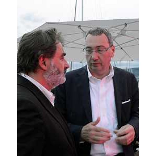 Sergio Bolzonello (Vicepresidente FVG e Assessore regionale Attività produttive) e Gianluigi Colin (art director Corriere della Sera) alla serata finale di Its–International Talent Support 2014 – Trieste 13/07/2014