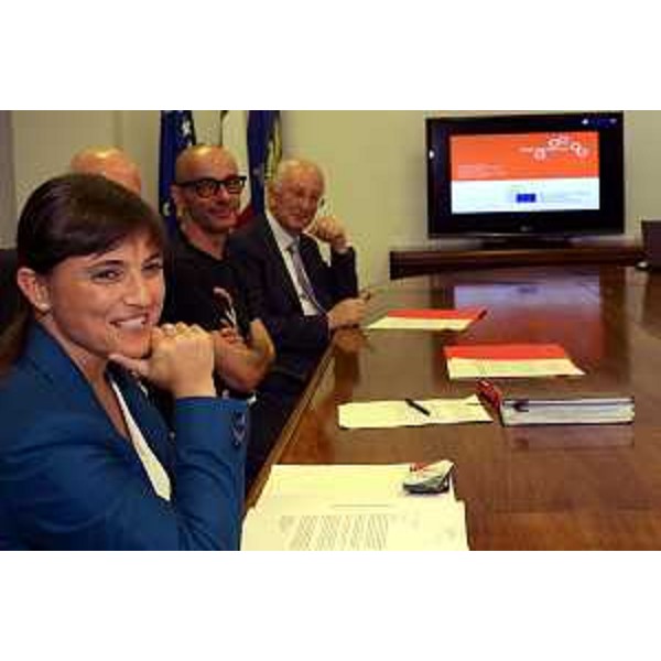 Debora Serracchiani (presidente Regione Friuli Venezia Giulia), Alberto Bevilacqua (presidente CSS Teatro stabile di innovazione del FVG), Stefano Ricci (drammaturgo e regista) e Lionello Dagostini (presidente Fondazione Crup) - Udine 21/07/2014