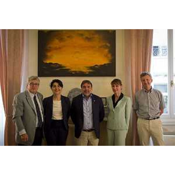 - Alberto Felice De Toni (rettore Università Udine), Mariagrazia Santoro (Assessore regionale Infrastrutture, Mobilità, Pianificazione territoriale, Lavori pubblici, Università), Mauro Pascolini (direttore dipartimento Scienze umane Università Udine), Chiara Bertolini (direttore Servizio Tutela paesaggio e biodiversità, Regione FVG) e Pierpaolo Zanchetta (Servizio Tutela paesaggio e biodiversità, Regione FVG) - Udine 21/07/2014