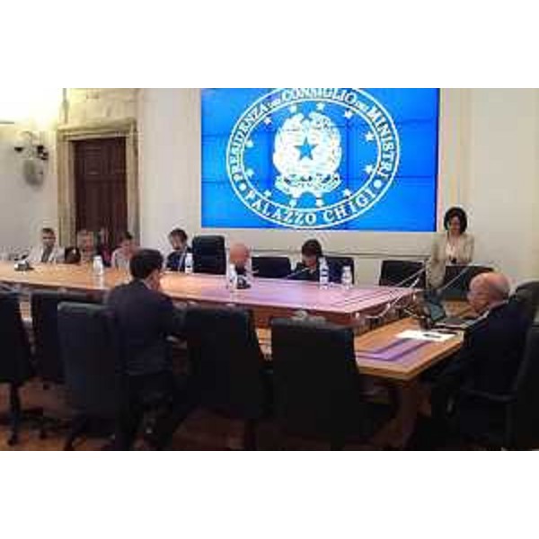 Erasmo D'Angelis (Capo Struttura di missione "italiasicura"), Debora Serracchiani (Presidente Regione Friuli Venezia Giulia) e Sara Vito (Assessore Ambiente FVG) - Roma 30/07/2014