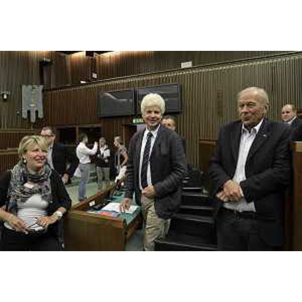 Maria Sandra Telesca (Assessore regionale Salute), Claudio Pedrotti (Sindaco Pordenone) ed Ettore Romoli (Sindaco Gorizia) durante la riunione della III Commissione in Consiglio regionale - Trieste 27/08/2014