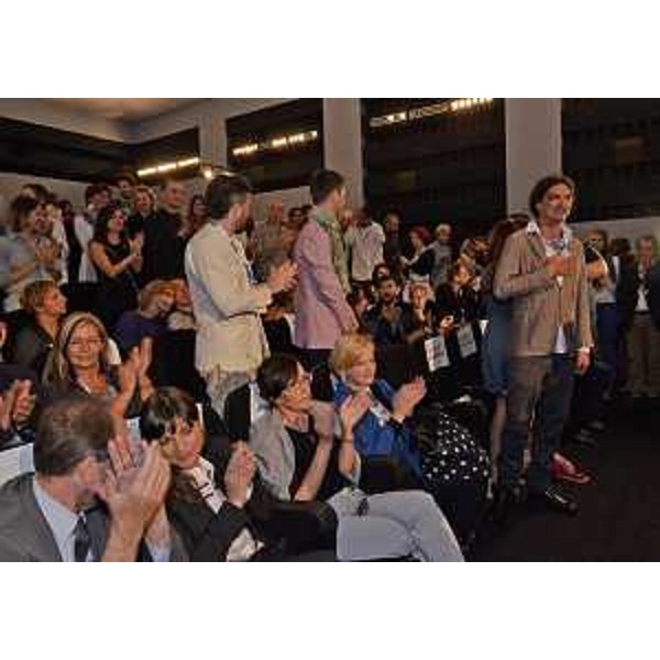 Il regista Ivan Gergolet applaudito dopo la proiezione del suo film "Dancing with Maria", alla LXXI Mostra internazionale d'Arte cinematografica - Venezia 01/09/2014