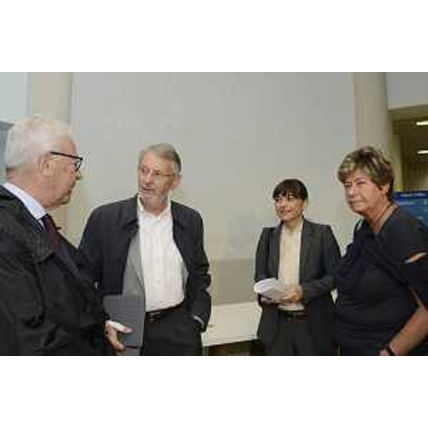 Sergio Bartole (Costituzionalista), Franco Belci (Segretario generale CGIL FVG), Debora Serracchiani (Presidente Regione Friuli Venezia Giulia) e Susanna Camusso (Segretario generale CGIL) in occasione della tavola rotonda "Le nuove prospettive dell'autonomia", organizzata dalla CGIL alla Scuola Superiore di Lingue Moderne - Trieste 12/09/2014