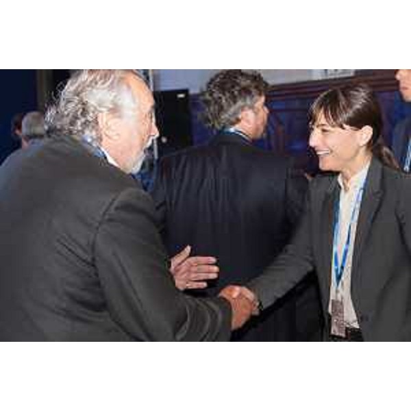Primo Di Luca (Console onorario Canada a Udine) e Debora Serracchiani (Presidente Regione Friuli Venezia Giulia) alla cerimonia del Premio "Pilosio International Building Peace", edizione 2014, alla Scuola Grande di San Giovanni Evangelista - Venezia 12/09/2014