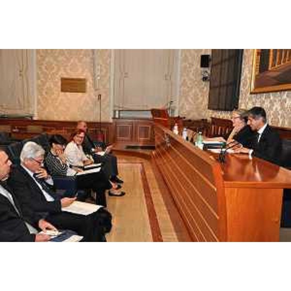 Debora Serracchiani (Presidente Regione Friuli Venezia Giulia) all'incontro per la ratifica della Carta europea delle Lingue minoritarie, con Francesco Palermo (Senatore) e una delegazione friulana, in Senato - Roma 16/09/2014