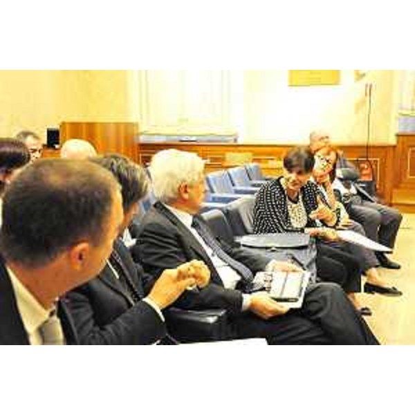 Debora Serracchiani (Presidente Regione Friuli Venezia Giulia) all'incontro per la ratifica della Carta europea delle Lingue minoritarie, con Francesco Palermo (Senatore) e una delegazione friulana, in Senato - Roma 16/09/2014