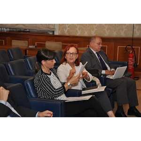 Debora Serracchiani (Presidente Regione Friuli Venezia Giulia) e Alessandra Burelli (Delegata Rettore Università Udine) all'incontro per la ratifica della Carta europea delle Lingue minoritarie, con Francesco Palermo (Senatore) e una delegazione friulana, in Senato - Roma 16/09/2014