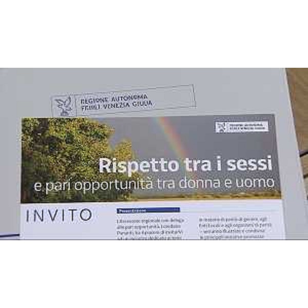Brochure dell'incontro "Rispetto tra i sessi e pari opportunità tra donna e uomo", all'Auditorium della Regione Friuli Venezia Giulia - Udine 25/09/2014