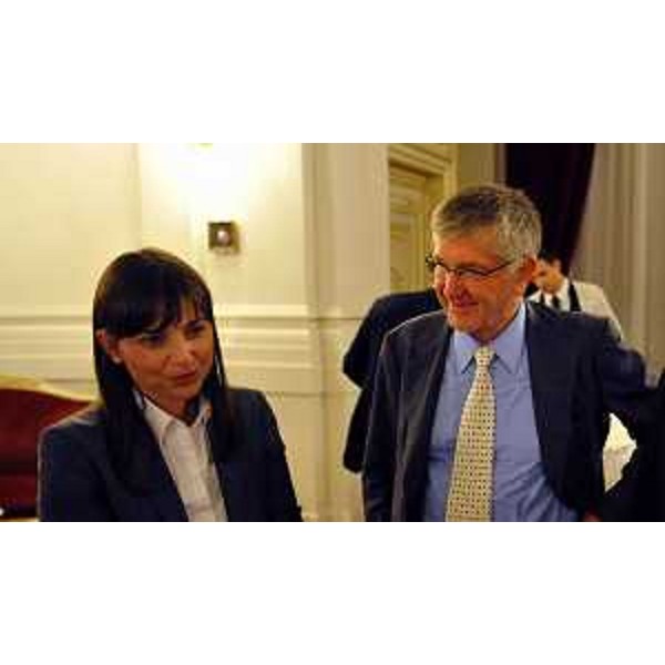 Debora Serracchiani (Presidente Regione Friuli Venezia Giulia) e Carlo Salvatori (Presidente "Italia 2014) alla serata ufficiale offerta alle delegazioni straniere ed ai vertici del volley internazionale, in occasione dei Campionati del Mondo di Pallavolo femminile, in Prefettura - Trieste 26/09/2014