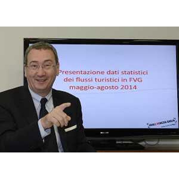 Sergio Bolzonello (Vicepresidente Regione FVG e assessore regionale Attività produttive) alla presentazione dei dati statistici dei flussi turistici in Friuli Venezia Giulia nel periodo maggio-agosto 2014 - Udine 07/10/2014