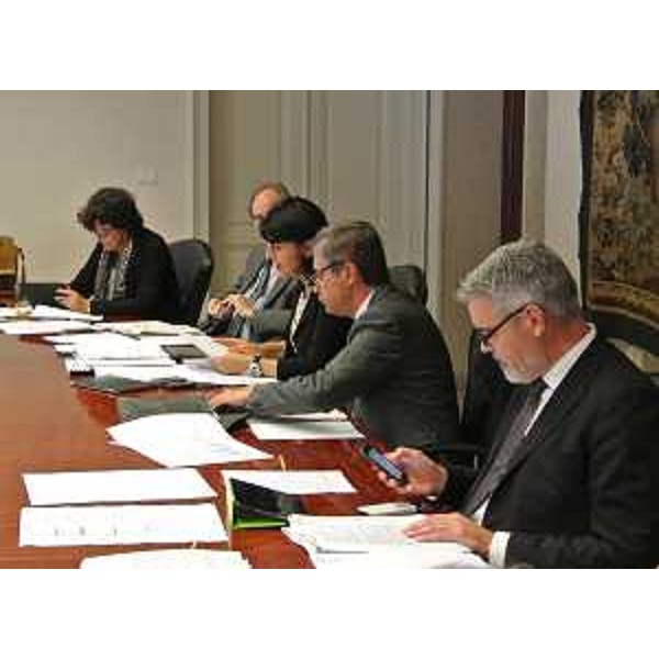 Gli assessori regionali L.Panariti (Lavoro e Formazione), G.Torrenti (Beni culturali e Sport), M.Santoro (Infrastrutture e Mobilità), F.Peroni (Finanze e Patrimonio) e P.Panontin (Funzione pubblica e Autonomie locali) durante la riunione della Giunta regionale - Trieste 10/10/2014