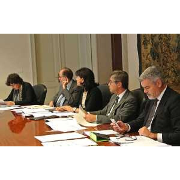 Gli assessori regionali L.Panariti (Lavoro e Formazione), G.Torrenti (Beni culturali e Sport), M.Santoro (Infrastrutture e Mobilità), F.Peroni (Finanze e Patrimonio) e P.Panontin (Funzione pubblica e Autonomie locali) durante la riunione della Giunta regionale - Trieste 10/10/2014