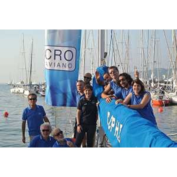 Debora Serracchiani (Presidente Regione Friuli Venezia Giulia) sulla barca che gareggia per il CRO di Aviano alla XLVI Barcolana - Villaggio Barcolana, Trieste 11/10/2014