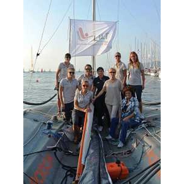 Debora Serracchiani (Presidente Regione Friuli Venezia Giulia) sulla barca che gareggia per la LILT di Trieste alla XLVI Barcolana - Villaggio Barcolana, Trieste 11/10/2014