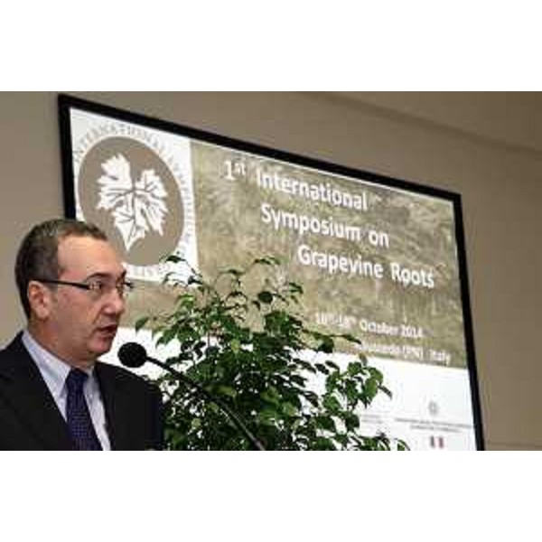 Sergio Bolzonello (Vicepresidente Regione FVG e assessore regionale Risorse agricole e forestali) interviene al "Primo simposio internazionale sugli apparati radicali della vite” – Rauscedo (PN) 16/10/2014