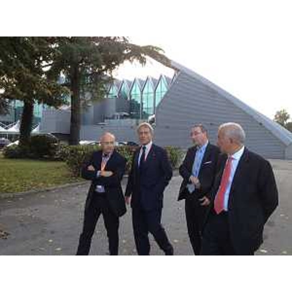 Sergio Bolzonello (Vicepresidente Regione FVG e assessore regionale Attività produttive), Pietro Piccinetti (Amministratore delegato Pordenone Fiere) e Carlo Giobbi (Organizzatore SICAM) all'inaugurazione della sesta edizione di SICAM, Salone Internazionale dei Componenti, Accessori e semilavorati per l'industria del Mobile - Pordenone Fiere 14/10/2014