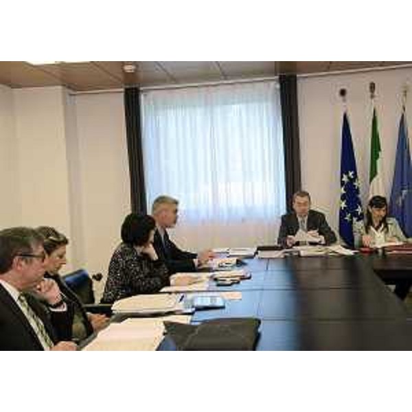 Gli assessori regionali F.Peroni (Finanze), M.S.Telesca (Salute), S.Vito (Ambiente), P.Panontin (Funzione pubblica), e S.Bolzonello (Vicepresidente Regione FVG e assessore regionale Attività produttive) e D.Serracchiani (Presidente Regione Friuli Venezia Giulia) durante la riunione della Giunta regionale - Udine 24/10/2014