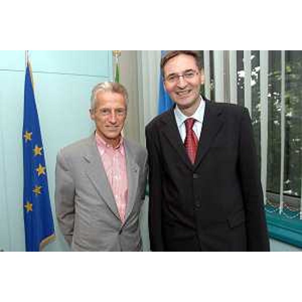 Riccardo Illy (Presidente Regione Friuli Venezia Giulia) con Leonard Orban (Commissario europeo Multilinguismo) durante l'incontro svoltosi a Gorizia nella sede di rappresentanza dell'Amministrazione regionale. (Gorizia 14/09/07)