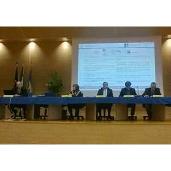 Relatori al seminario sull'Infrastruttura Regionale dei Dati Ambientali e Territoriali (IRDAT FVG) del Friuli Venezia Giulia, nell'Auditorium della Regione - Udine 29/10/2014