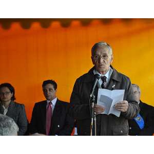 Slavko Malnar (Ex detenuto croato) interviene alla cerimonia di commemorazione delle vittime del Campo di Concentramento della Seconda Guerra mondiale - Gonars 01/11/2014