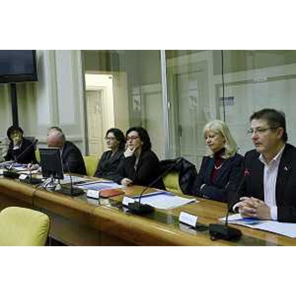 Mara Černic (Vicepresidente e assessore Ambiente Provincia Gorizia), Sara Vito (Assessore regionale Ambiente), Silvia Altran (Sindaco Monfalcone) ed Enrico Gherghetta (Presidente Provincia Gorizia) alla presentazione del Monitoraggio della qualità dell'aria in relazione ai rilievi sulla Centrale termoelettrica A2A - Monfalcone 19/11/2014